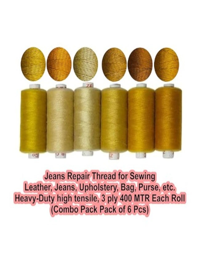Domick Jeans Repair Thread for Sewing Leather, Jeans, Upholstery, Bag, Purse, etc. Heavy-Duty high tensile, 3 ply 400 MTR Each Roll (Combo Pack 6 Pcs) - Image 2